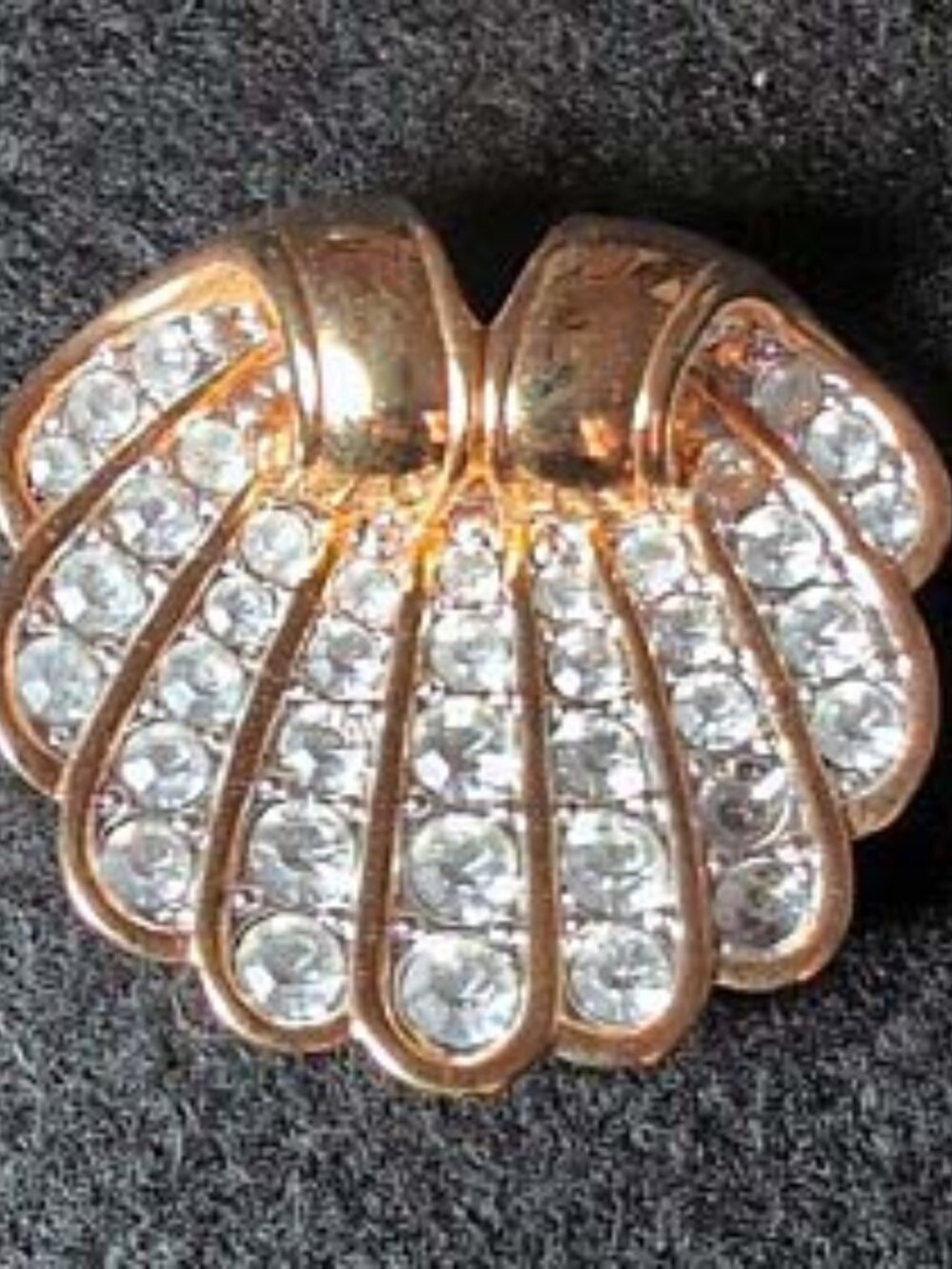 Nolan Miller Signed Gold Finish Scallop Shell Slide Pendant Rhinestone Encrusted